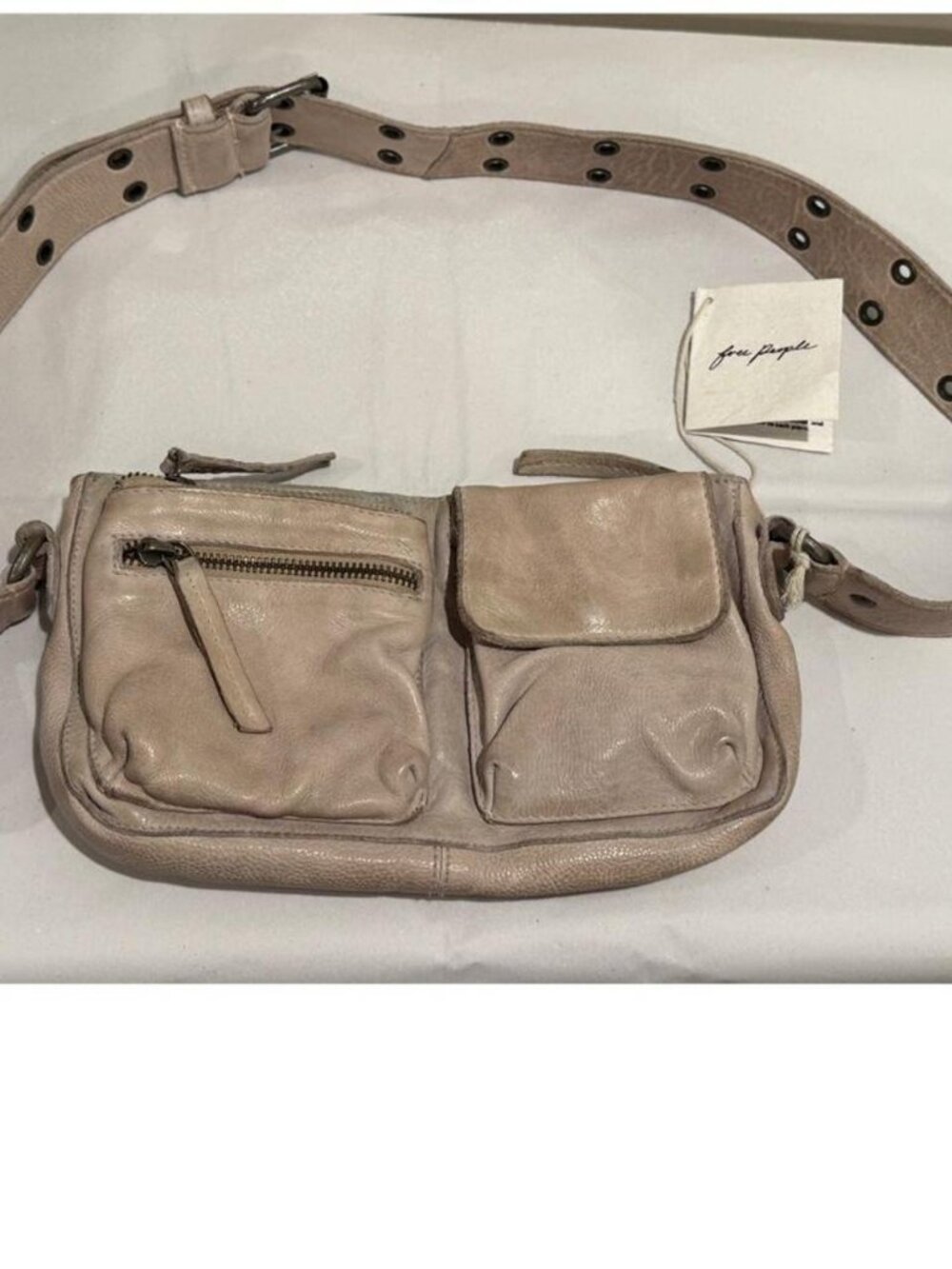 Free People Wade Leather Sling Crossbody Bag Mineral Gray